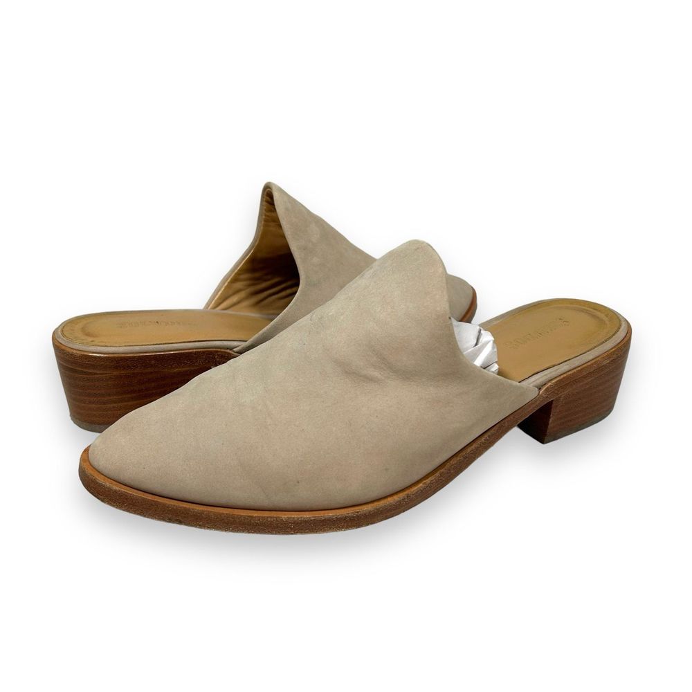 Soludos Venetian Leather Suede‎ Block Heel Slip On Mules Womens 8 Tan Beige